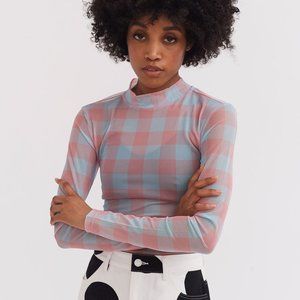 Lazy Oaf Sheer Gingham Top in Blue and Peach in Size 12